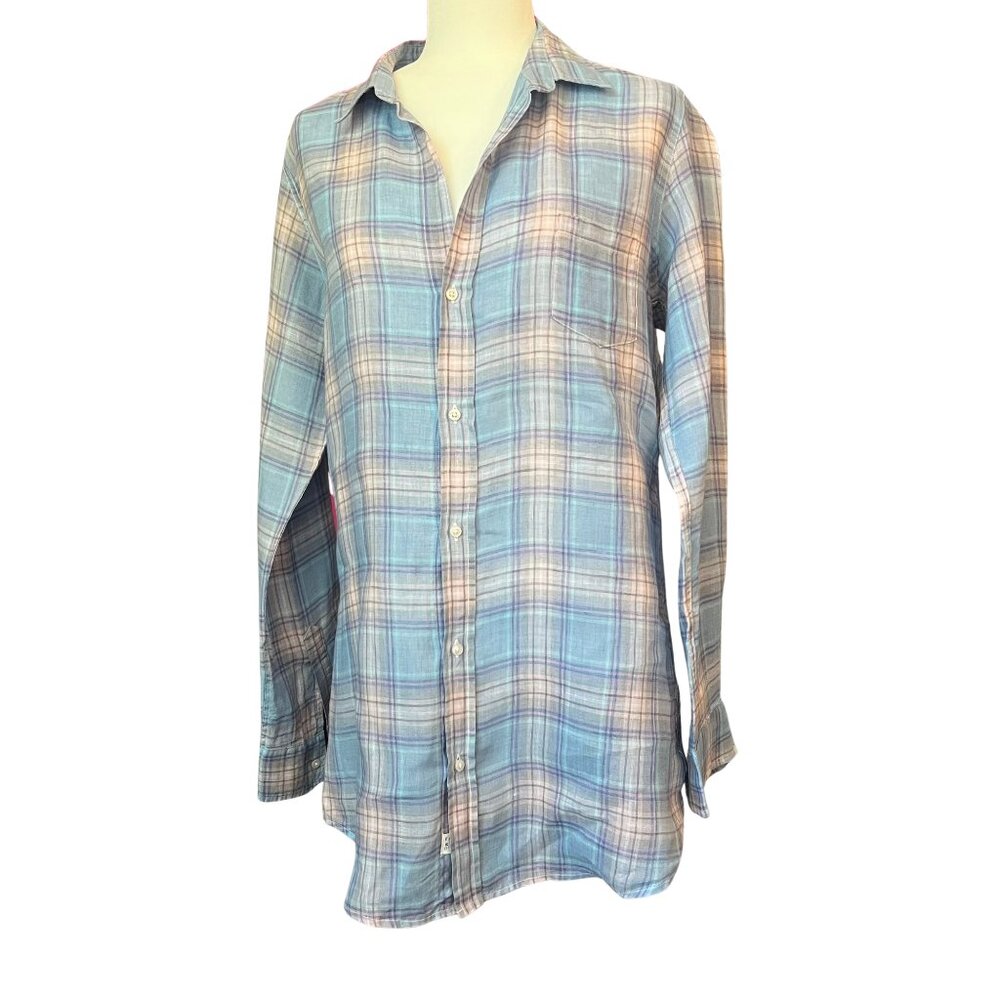 Frank & Eileen Shirley‎ Linen Button Down Shirt Plaid Long Sleeve Size Large